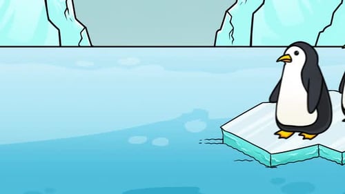 Animated Cartoon Penguin Jumping Into Arctic Water