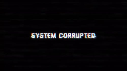 Texto de falla dañado del sistema con ruido y fondo vhs