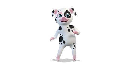 Animated Cartoon Pig Character Dancing Loop on White Background