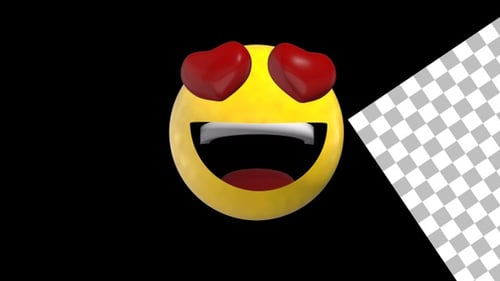 3D Yellow Smiling Emoji with Heart Eyes Rotating Alpha Channel