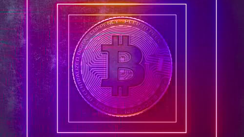Bitcoin Coin with Glowing Neon Squares Rotating Animation