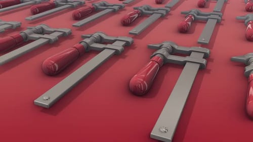A Lot Of Table Clamps In A Row Hd