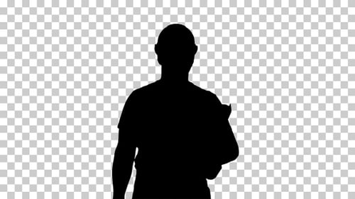Silhouette Construction worker walking, Alpha Channel