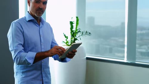 Male executive using digital tablet in office