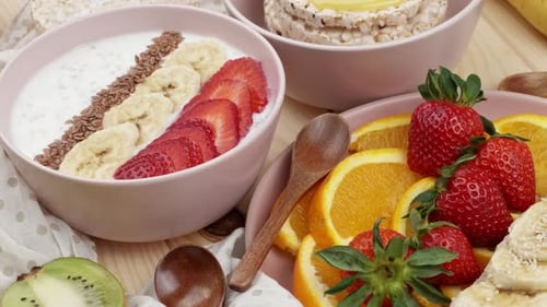 Healthy Breakfast Bowls with Fresh Fruit and Yogurt