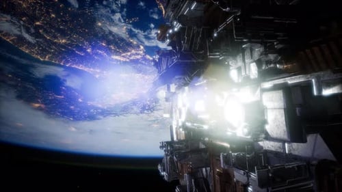 Spaceship with View on Space and Planet Earth