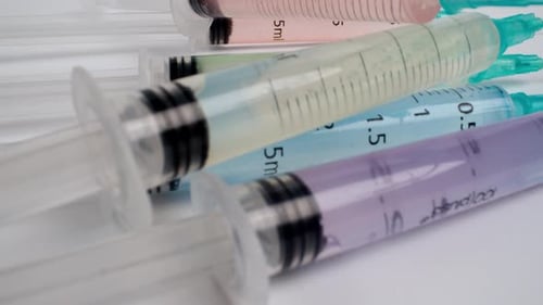 Syringes with Colorful Liquid for Medical Use