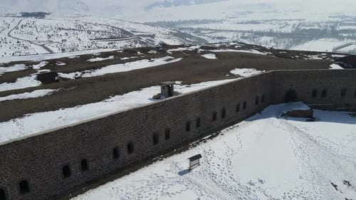 Winter Aerial View of Ancient Stone Fortress