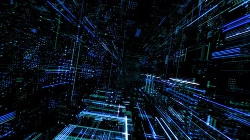 Abstract digital virtual city with technology and connection. 3D render 4K loop