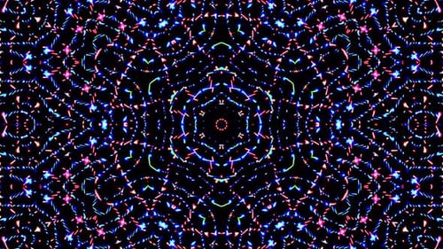 Bright abstract light governing full color, kaleidoscope, black background