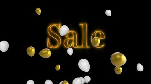 Glowing Neon Sale Text With Floating Balloons