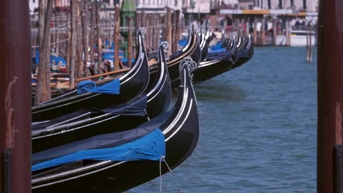 Gondolas on the Pier. Venice Italy