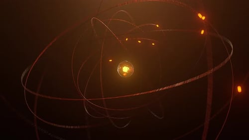 Konzept des orangefarbenen Atoms: leuchtender Protonen-Neutronenkern