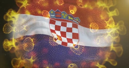 Croatia Flag With Coronavirus Microbe Centered