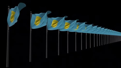 Palau National Flags Waving in an Infinite Row