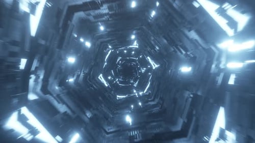 Endless Flight in a Futuristic Technological Digital Tunnel