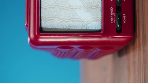 Vintage Portable Television with Static on Screen