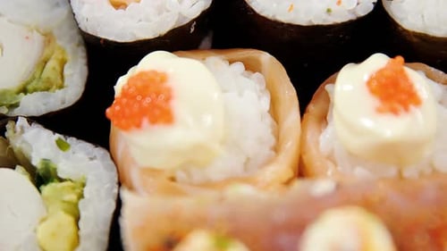 Tray of assorted sushi