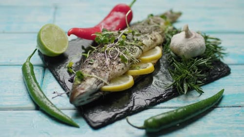 Grilled Seafish Decorating with Micro Green