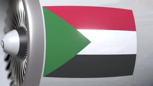 Sudan Flag Painted on a Modern Airplane Engine