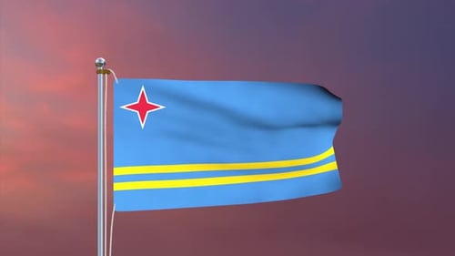 Realistic Aruba Flag Waving Loop Animation