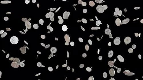 Silver Cryptocurrency Coins Falling Digital Finance Animation