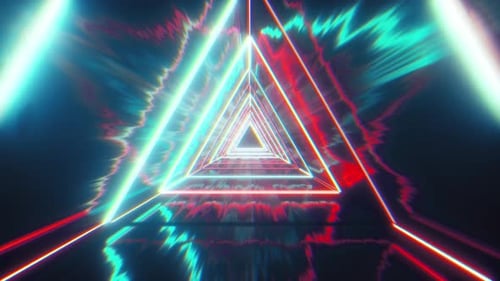 Futuristic Neon Glitch Triangle Tunnel Background Loop