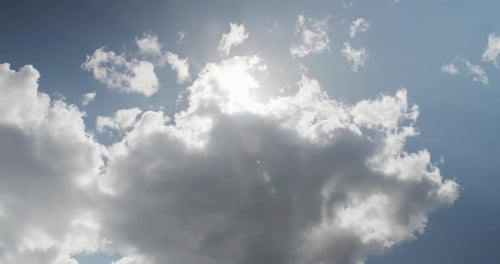 Blue Sky with Cumulus Clouds and Sun
