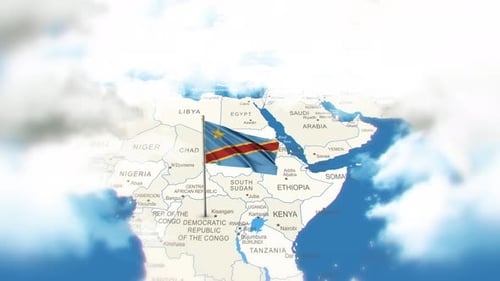 Democratic Republic of Congo Flag Waving on Africa Map