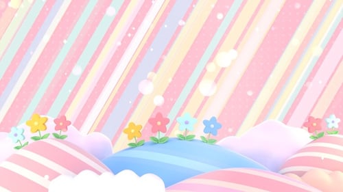 Colorful Pastel Hills and Flowers Cartoon Looping Background