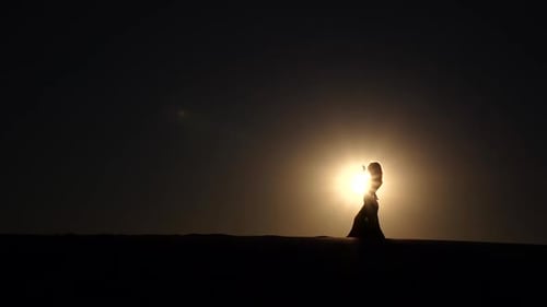 Bailarina hace movimientos con su cuerpo, silueta, cámara lenta