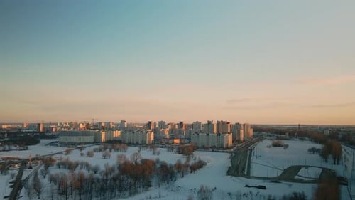 Suburb of a big city. City block from the height of the flight.