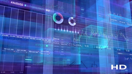 Futuristic HUD Interface Displaying Animated Business Data Charts