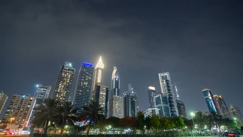 The Streets of the Night City and Skyscrapers of Dubai