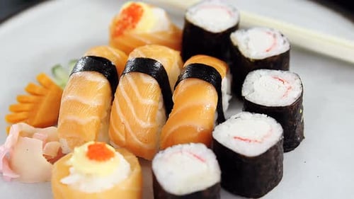 Various sushi served on plate