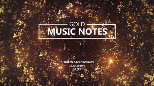 Animated Golden Music Notes Swirling Loop Background