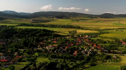 Drone shot of the town surrounding the Boldogko Castle in Hungary