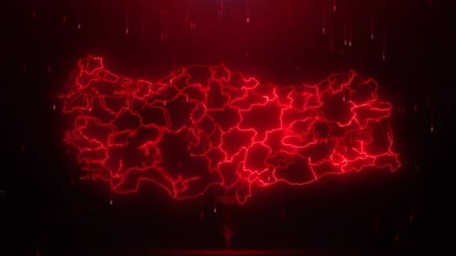 Futuristic Turkey Map Outline with Glowing Neon Connections
