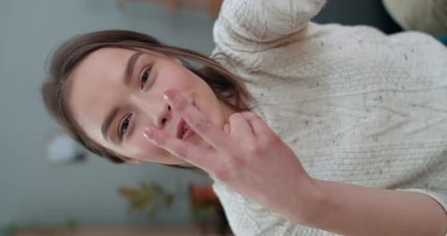 Crop View of Female Person Having Video Call and Using Smartphone Frontal Camera. Pretty Woman
