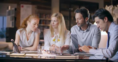 Corporate Business Team Work Office meeting.Four Caucasian Businessman and Businesswoman People