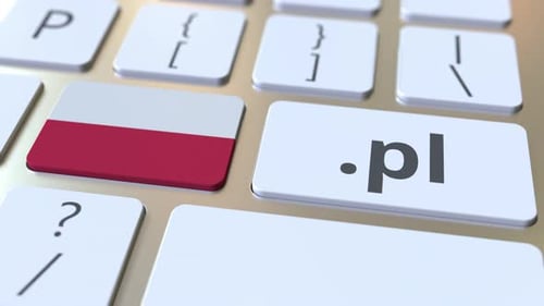 Polish Domain .Pl and Flag of Poland on the Keyboard