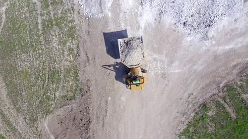 Bulldozer Moving Dirt Aerial Birds Eye View