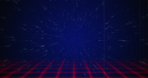 White particle coming from the background above red squared floor