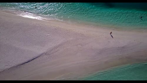Aerial drone shot travel of tropical tourist beach break by blue ocean and white sandy background of