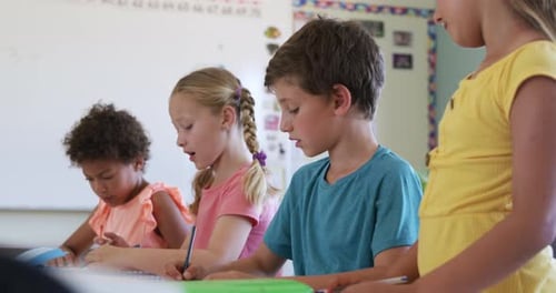 Children Doing Classwork in a Bright School Classroom