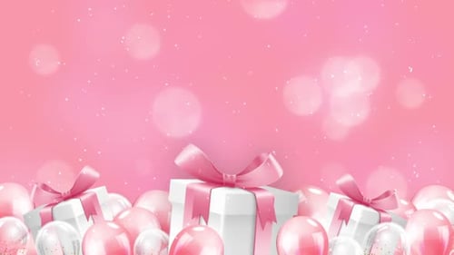 Pink Celebration Background with Animated Gifts and Balloons