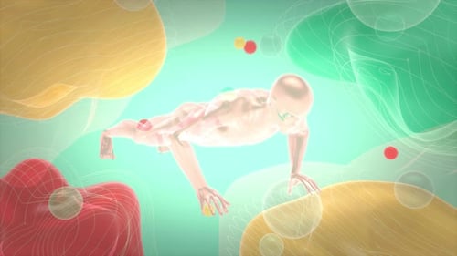 Abstract 3D Transparent Human Doing Pushups Exercise Animation