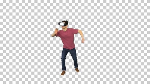 Young Adult Interacting with Virtual Reality Headset