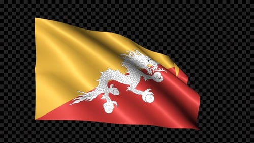 Bhutan Flag Waving Animation Loop with Alpha Channel