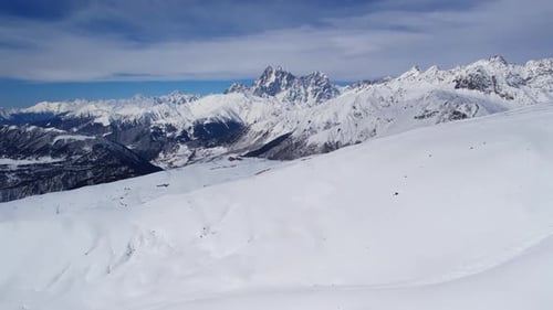 Winter drone flight over Mestia`s mountains in gerorgia.
Tetnuldi Ski Resort next to Uschba and Tet